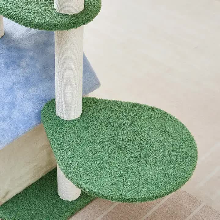 Floral Cat Tree with Cozy Hideaway and Scratching Posts (50x38x90 cm) - view 2