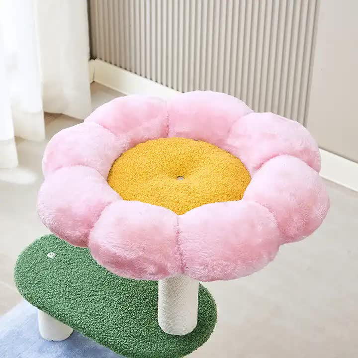 Floral Cat Tree with Cozy Hideaway and Scratching Posts (50x38x90 cm) - view 3