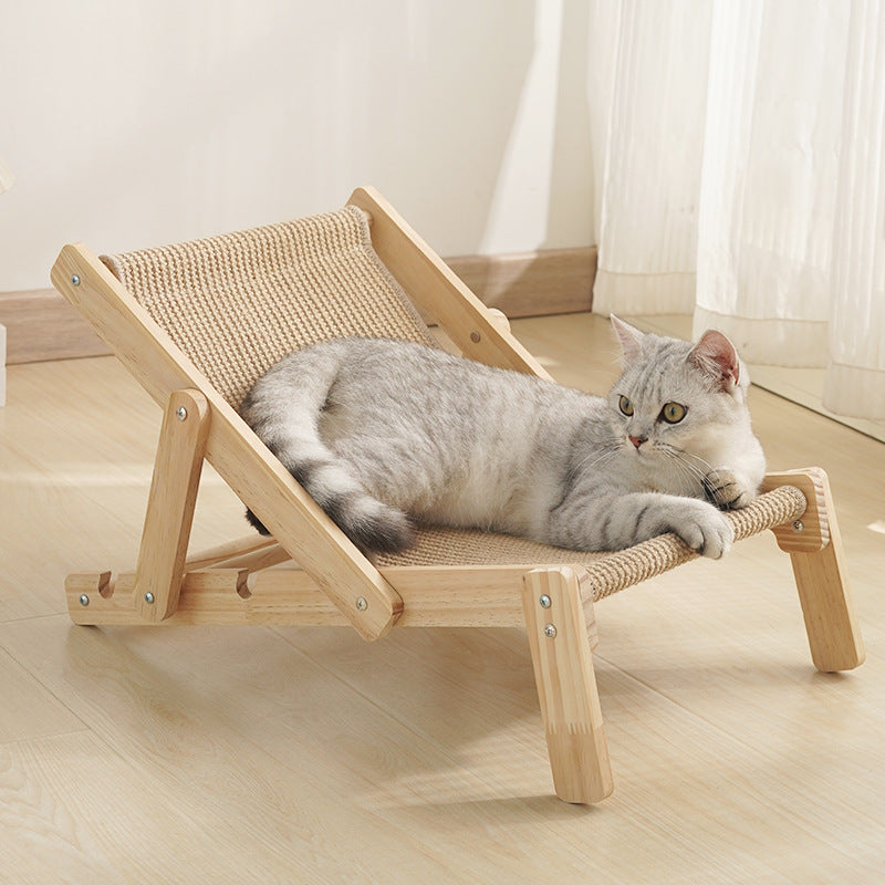 Adjustable Wooden Cat Lounge Chair - Comfortable Woven Hammock for Cats - view 2