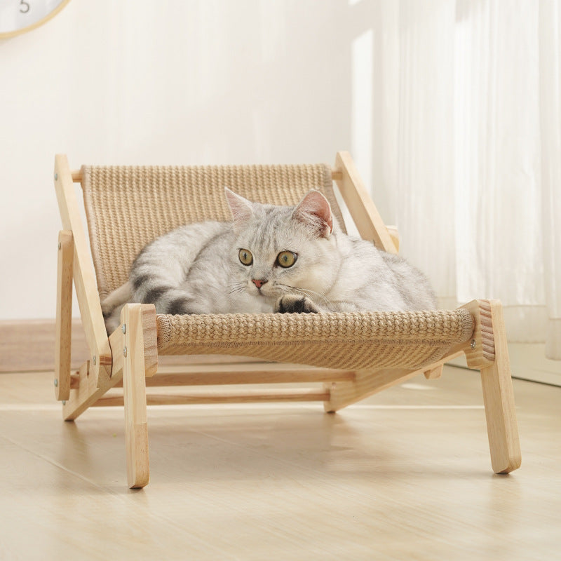 Adjustable Wooden Cat Lounge Chair - Comfortable Woven Hammock for Cats - view 3