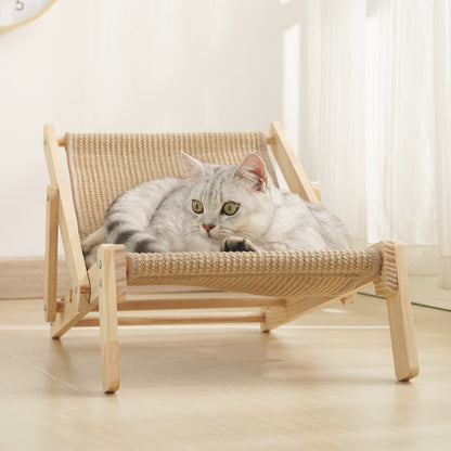 Adjustable Wooden Cat Lounge Chair - Comfortable Woven Hammock for Cats - view 3
