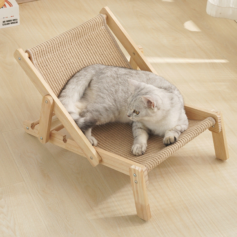 Adjustable Wooden Cat Lounge Chair - Comfortable Woven Hammock for Cats - view 4