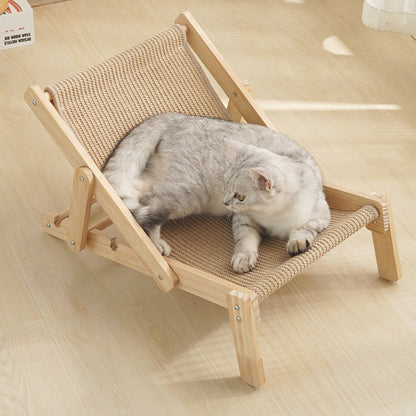 Adjustable Wooden Cat Lounge Chair - Comfortable Woven Hammock for Cats - view 4