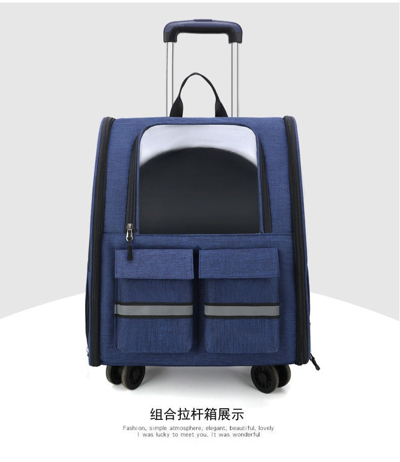 Blue 3-in-1 Pet Carrier: Rolling Backpack with Collapsible Design - view 3