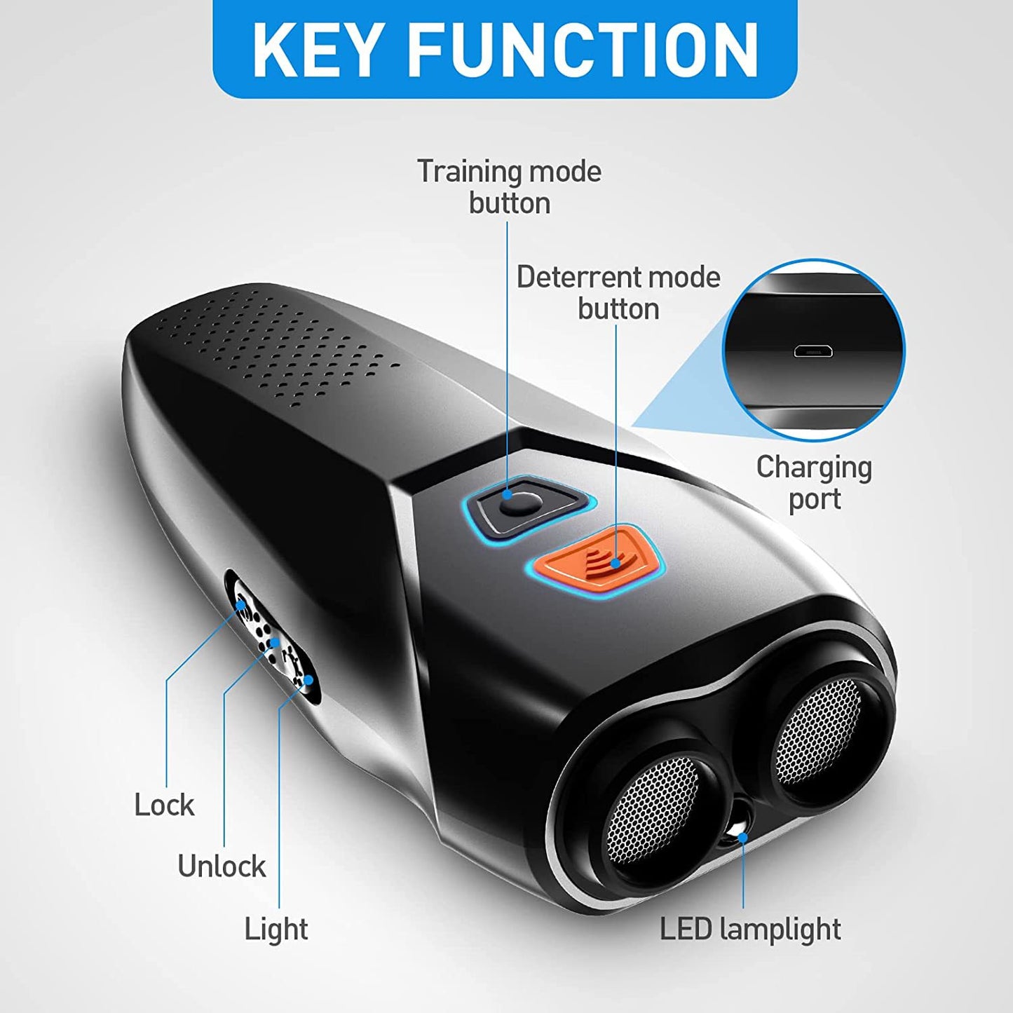 Black Handheld Ultrasonic Dog Trainer with Dual Mode | Training & Deterrent Device with LED Light - view 2