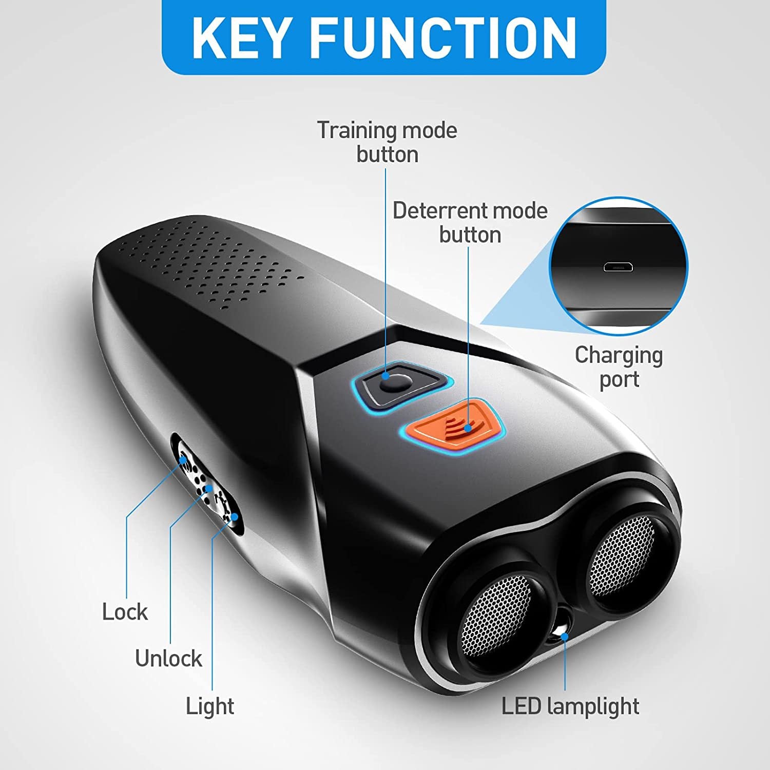 Black Handheld Ultrasonic Dog Trainer with Dual Mode | Training & Deterrent Device with LED Light - view 2