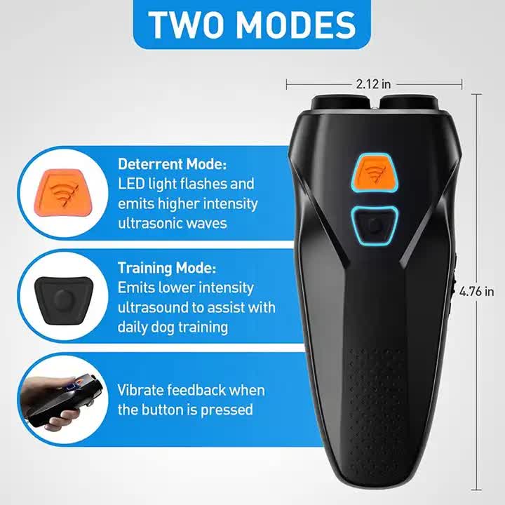 Black Handheld Ultrasonic Dog Trainer with Dual Mode | Training & Deterrent Device with LED Light - view 3