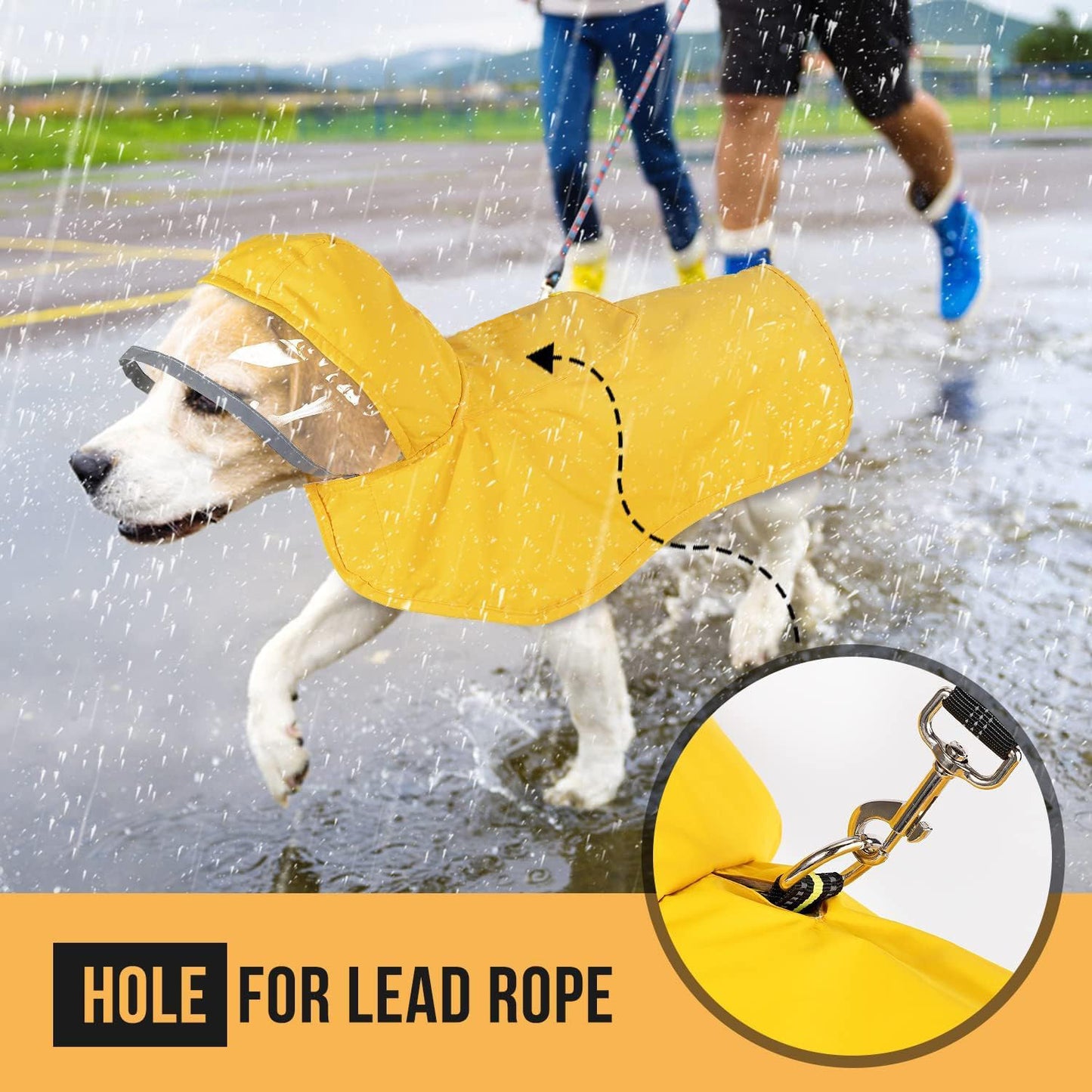S Yellow Reflective Adjustable Pet Raincoat with Hood - Waterproof Dog Jacket, Adjustable Dog Poncho for Outdoor Protection - view 5