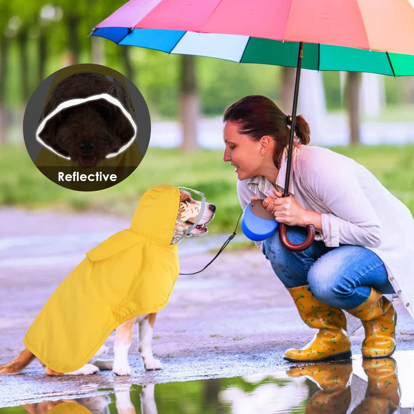 XXXL Yellow Reflective Adjustable Pet Raincoat with Hood - Waterproof Dog Jacket, Adjustable Dog Poncho for Outdoor Protection - view 8