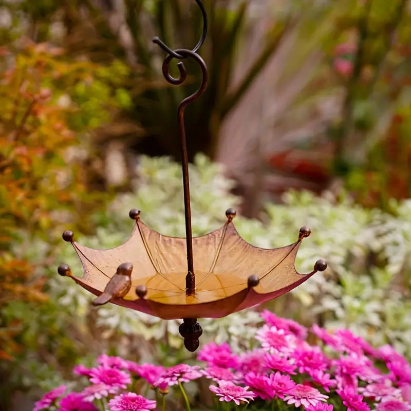 Umbrella-Shaped Bird Feeder - Metal Hanging Garden Decoration - view 2