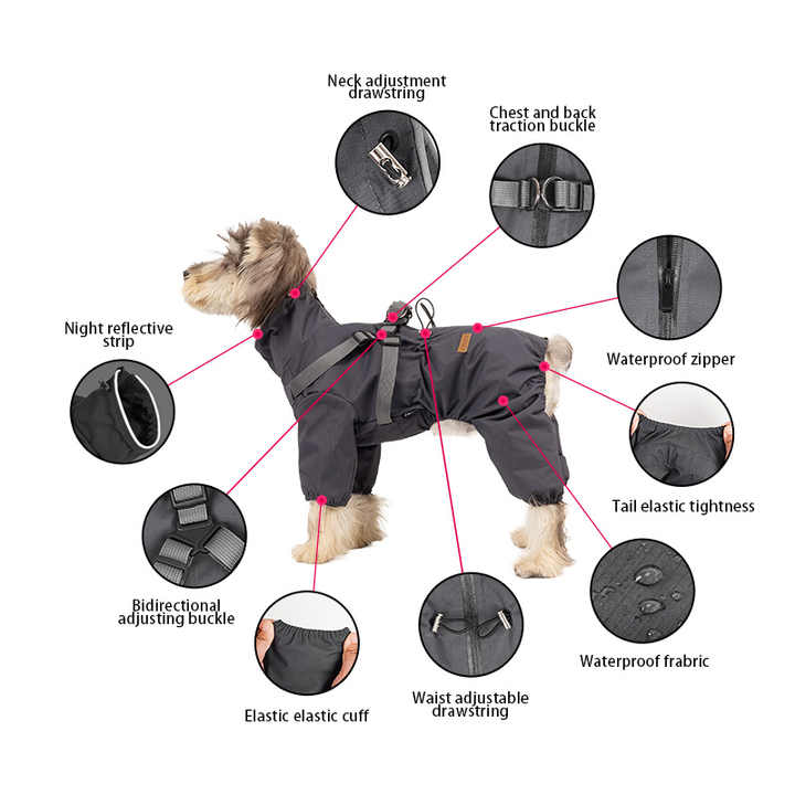 S Laser Adjustable Waterproof Reflective Dog Raincoat with Harness Design - view 3