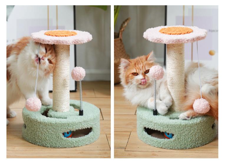 Pink-blue Interactive Cat Scratching Post with Playful Ball Toys, Flower Design - 35cm Height, 26cm Base - view 4