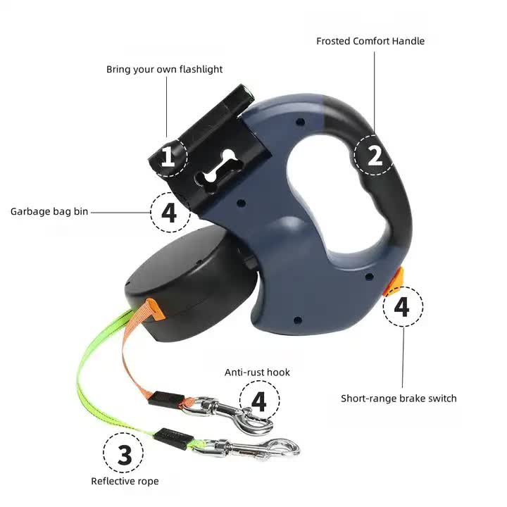 Red Dual Retractable Dog Leash | 2-in-1 Automatic Pet Leash for Walking Two Dogs Simultaneously - view 4