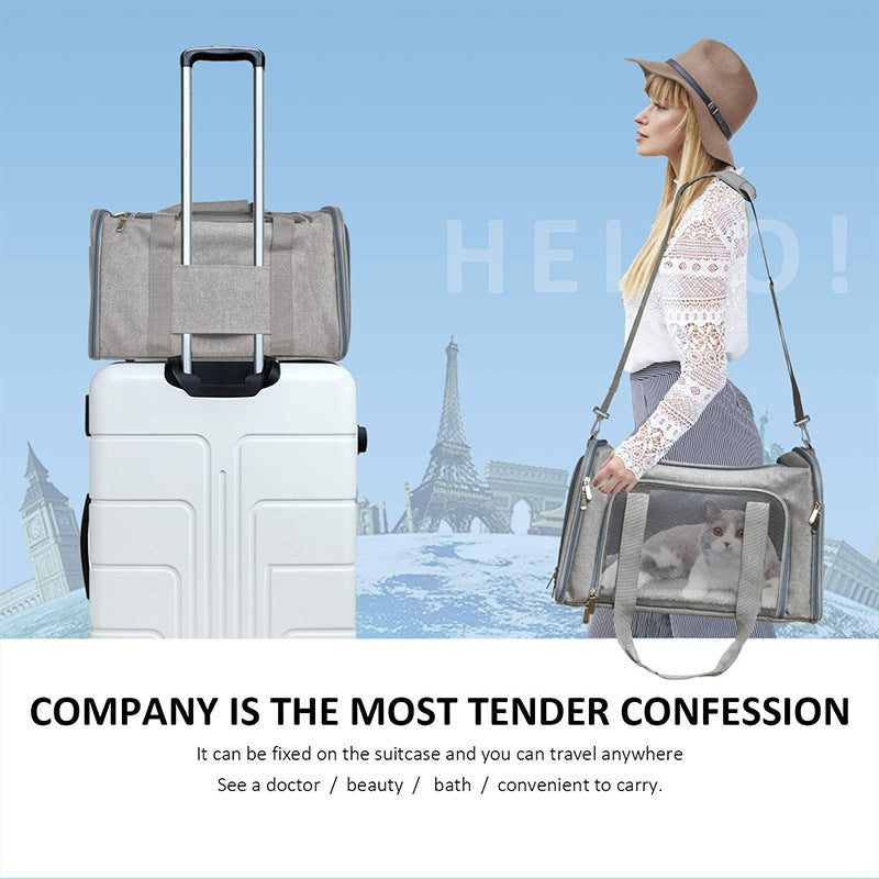 S Grey Portable Foldable Pet Carrier Bag - Large Capacity Travel Carrier for 2 Small Pets, Comfortable and Stylish Cat Backpack, Foldable & Easy to Carry - view 2