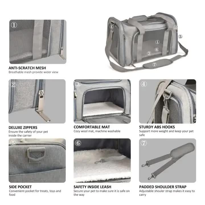 S Grey Portable Foldable Pet Carrier Bag - Large Capacity Travel Carrier for 2 Small Pets, Comfortable and Stylish Cat Backpack, Foldable & Easy to Carry - view 4