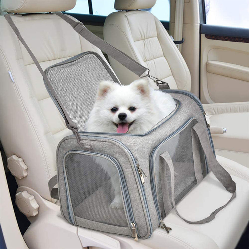 L Grey Portable Foldable Pet Carrier Bag - Large Capacity Travel Carrier for 2 Small Pets, Comfortable and Stylish Cat Backpack, Foldable & Easy to Carry - view 3
