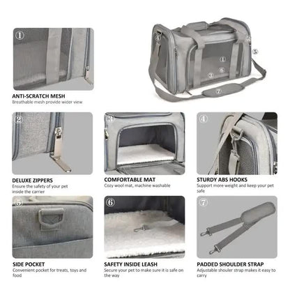 L Grey Portable Foldable Pet Carrier Bag - Large Capacity Travel Carrier for 2 Small Pets, Comfortable and Stylish Cat Backpack, Foldable & Easy to Carry - view 4