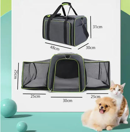 Gray Green Foldable Portable Pet Carrier Bag - Large Capacity Travel Backpack for Cats and Small Dogs, Expandable Car Pet Bag, Handheld Pet Carrier for Outdoor Adventures - view 4
