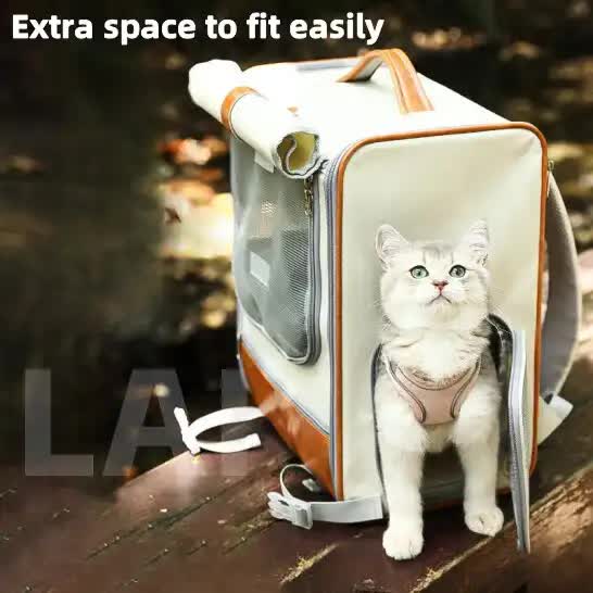 Beige Large Capacity Breathable Foldable Pet Trolley - Travel Cat Carrier with Wheels, Portable, Spacious, and Convenient for Two Cats - view 3