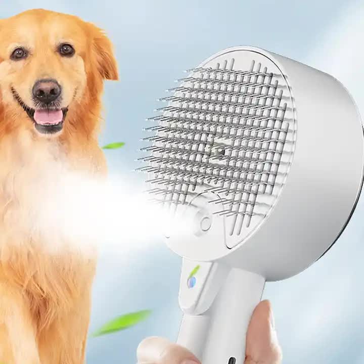 White Pet Grooming Spray and Massage Brush | One-Click Hair Removal Comb for Cats & Dogs | UV Sterilization for Mites Control - view 3