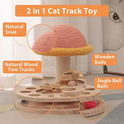 Large Pink Interactive Cat Scratching Post with Ball Track – Fun Mushroom-Shaped Cat Toy for Play, Scratching, and Entertainment - view 3