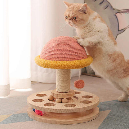 Large Pink Interactive Cat Scratching Post with Ball Track – Fun Mushroom-Shaped Cat Toy for Play, Scratching, and Entertainment - view 5