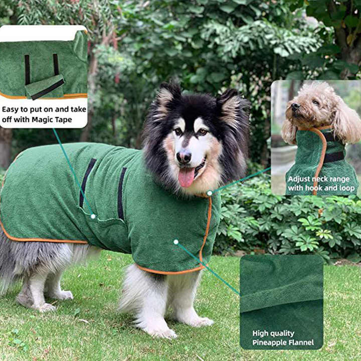 L Grey Pet Dog Quick-Dry Bathrobe - Absorbent Towel Robe for Medium and Large Dogs - view 4