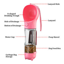 Pink 500ml Portable Pet Water Bottle | Multifunctional Travel Pet Feeder | Outdoor Dog Drinking Bottle with Waste Shovel - view 2