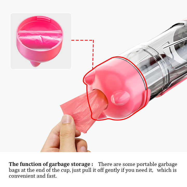 Pink 500ml Portable Pet Water Bottle | Multifunctional Travel Pet Feeder | Outdoor Dog Drinking Bottle with Waste Shovel - view 3