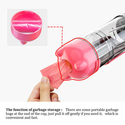 Pink 500ml Portable Pet Water Bottle | Multifunctional Travel Pet Feeder | Outdoor Dog Drinking Bottle with Waste Shovel - view 3