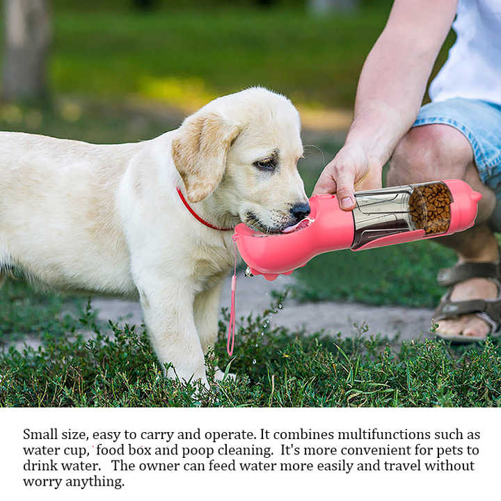 Pink 500ml Portable Pet Water Bottle | Multifunctional Travel Pet Feeder | Outdoor Dog Drinking Bottle with Waste Shovel - view 4