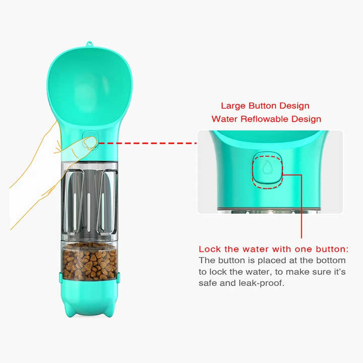 Pink 500ml Portable Pet Water Bottle | Multifunctional Travel Pet Feeder | Outdoor Dog Drinking Bottle with Waste Shovel - view 5
