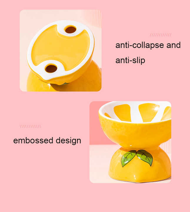 Ceramic Elevated Pet Food Bowl - Cute Pitaya Pattern Design for Cats and Small Dogs - view 4