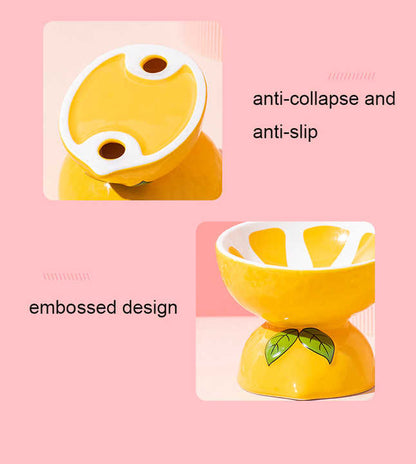 Ceramic Elevated Pet Food Bowl - Cute Pitaya Pattern Design for Cats and Small Dogs - view 4