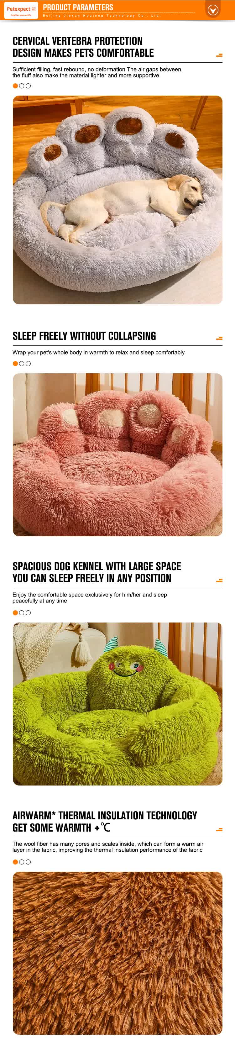 Diameter 90cm Pink Plush Dog Bed with Paw Design - Ultra Soft Round Pet Sofa for Medium to Large Dogs - view 2