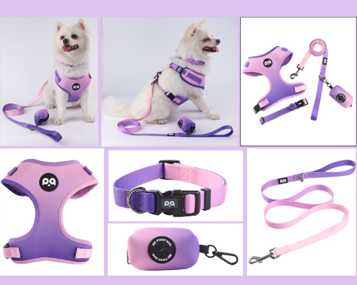 XS Purple-pink Adjustable Soft Pet Harness with Leash & Poop Bag Dispenser - view 3
