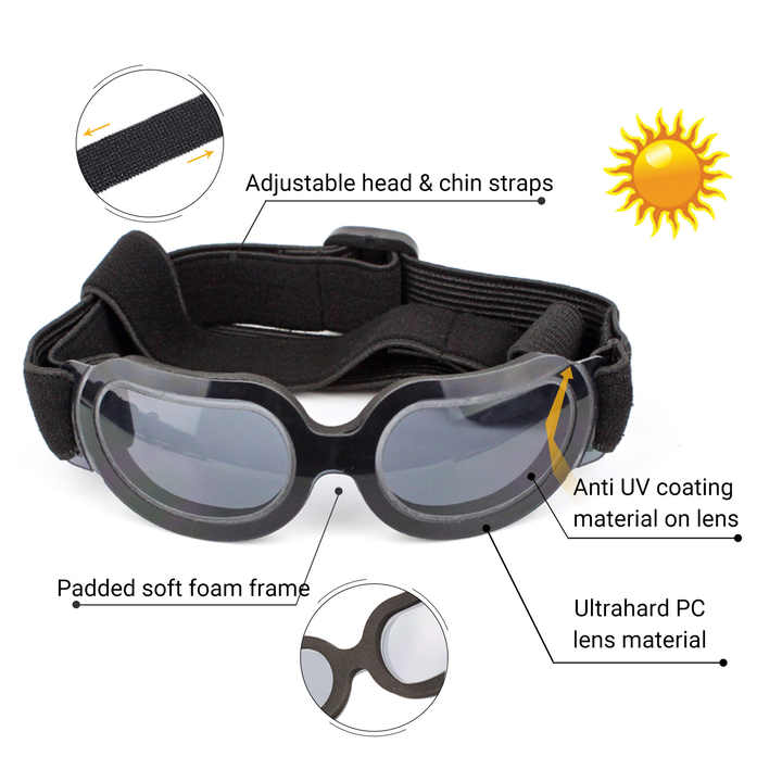 Black Lenses Pet Sunglasses for Dogs and Cats - UV Protection, Adjustable Strap, Anti-Wind and Anti-Fog Pet Goggles - view 4