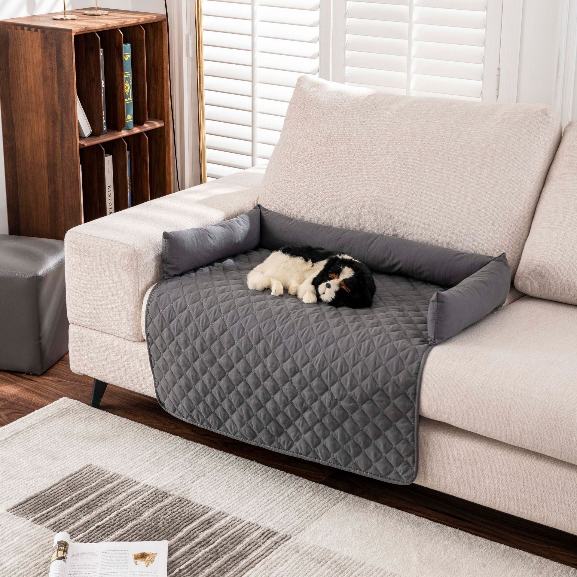 75x75CM Grey Waterproof & Scratch-Resistant Pet Sofa Protector Mat with Pillow | Cat & Dog Bed, Washable, All-Season - view 3