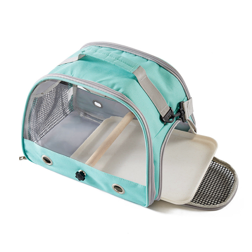Green Portable Clear View Bird Carrier Travel Cage with Perch & Tray - Breathable Pet Bag for Parrots, Cockatiels & Small Animals - view 3