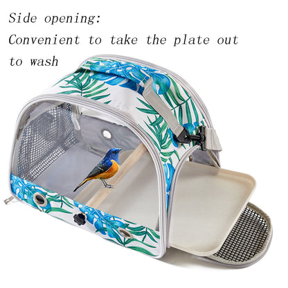 Stylish Leaf Print Clear View Bird Carrier - Portable Travel Cage with Perch & Tray for Parrots, Cockatiels & Small Pets - view 3