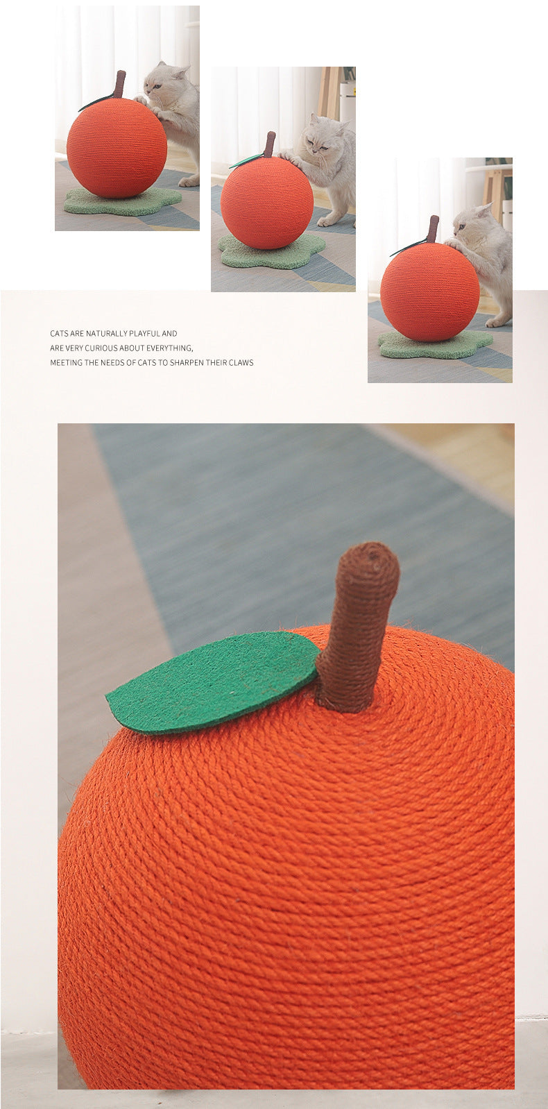 Adorable Orange-Shaped Cat Scratcher - Durable Sisal & Soft Base (Large size: 30x30x33cm) - view 4