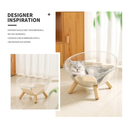 Luxury Transparent Cat Bed with Wooden Legs - Stylish Pet Nest - view 3