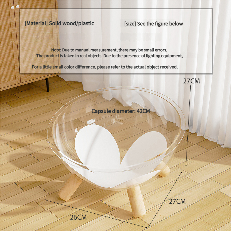 Luxury Transparent Cat Bed with Wooden Legs - Stylish Pet Nest - view 4