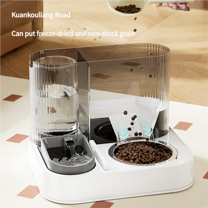 Automatic Pet Feeder and Water Bowl - 2-in-1 Grey Stainless Steel Bowl Cat Feeding Station - view 3
