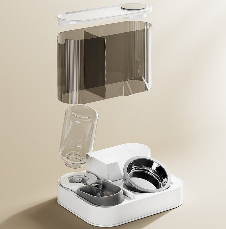 Automatic Pet Feeder and Water Bowl - 2-in-1 Grey Stainless Steel Bowl Cat Feeding Station - view 4