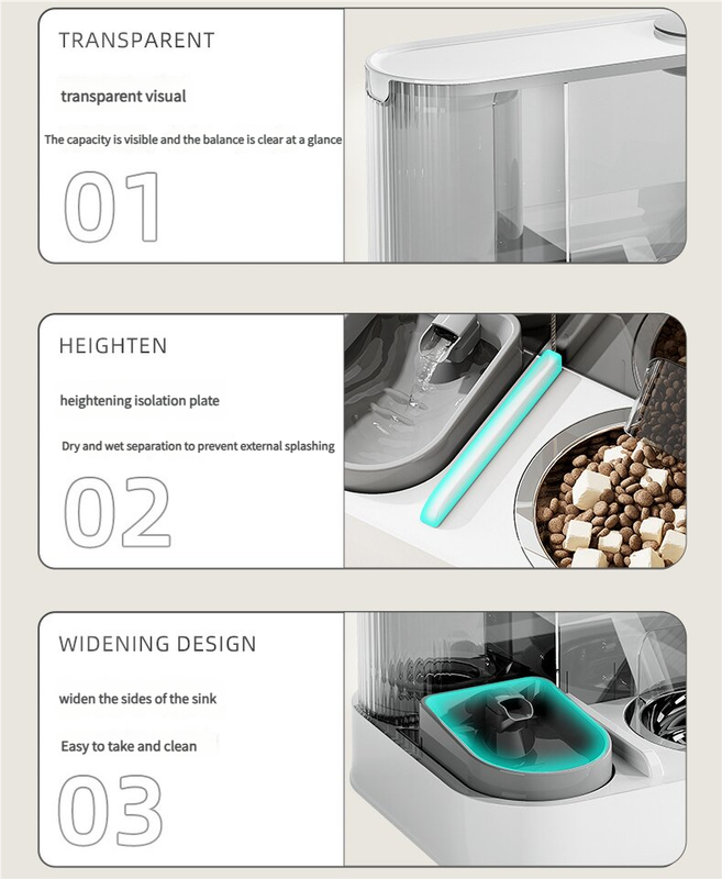 Automatic Pet Feeder and Water Bowl - 2-in-1 Grey Stainless Steel Bowl Cat Feeding Station - view 6