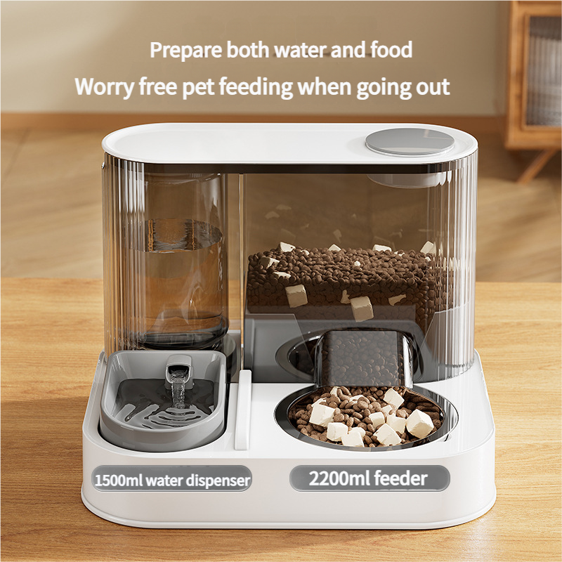 Automatic Pet Feeder and Water Bowl - 2-in-1 Yellow Stainless Steel Bowl Cat Feeding Station - view 2