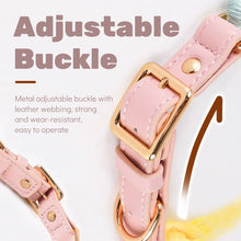 pink+purple Hand-Woven Rainbow Cotton Rope Dog Leash and Collar Set - Adjustable Veg-Tanned Leather Trim with Heavy Duty Metal Hardware - 150cm Training Lead and S Size Collar - view 2