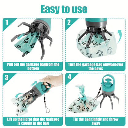 Blue Portable 6-Claw Pet Pooper Scooper - Hands-Free Dog Waste Picker with Integrated Bag Dispenser and Storage Cap - Lightweight Sanitary Waste Removal Tool for Outdoor Walking and Travel - view 2