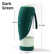 Green 2-in-1 Portable Dog Water Bottle and Food Container - Leaf-Shaped Silicone Travel Bowl for Pets, Leak-Proof Outdoor Dispenser for Walking, Hiking and Traveling, 330ml Capacity